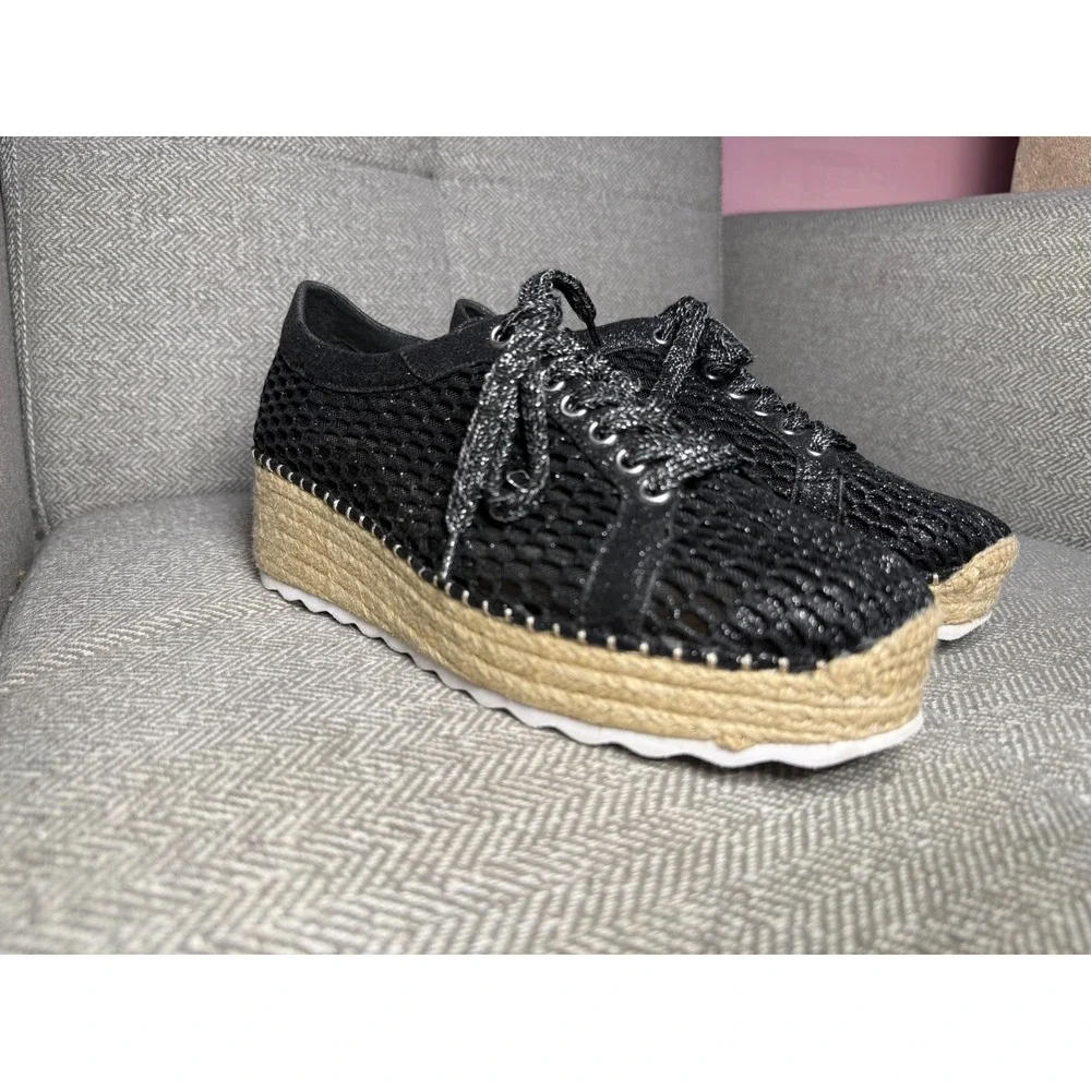 INC International Concepts Black Mesh Espadrille Platform Sneakers Size 9M
